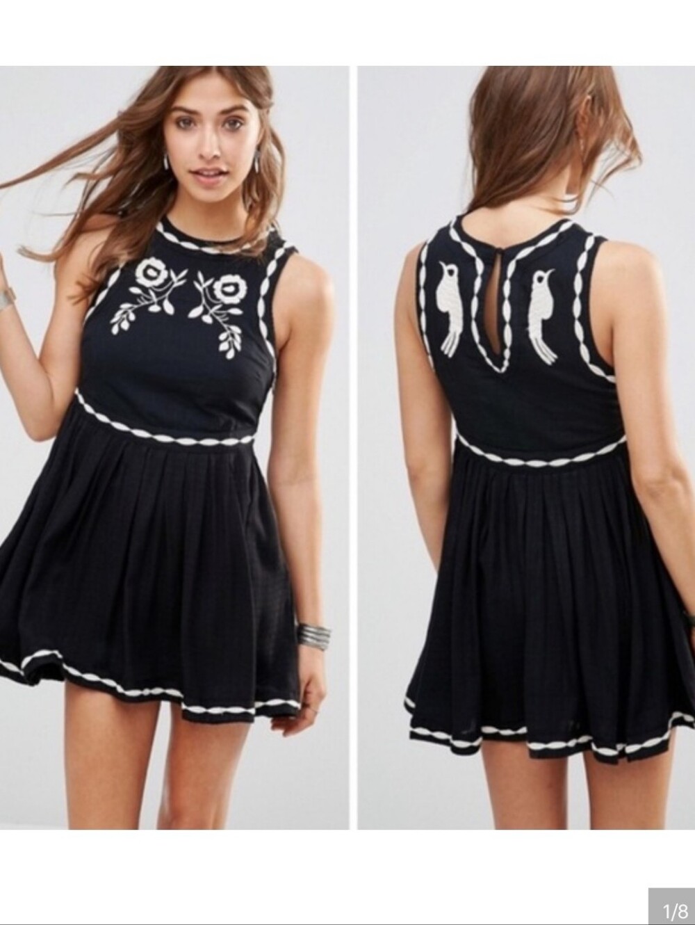 Free People - "Delightful Birds Of Feather" Sleeveless Embroidered Mini Dress